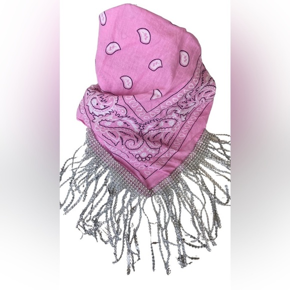 Fringed Rhinestone Decorative Pink Bandana - Picture 9 of 10